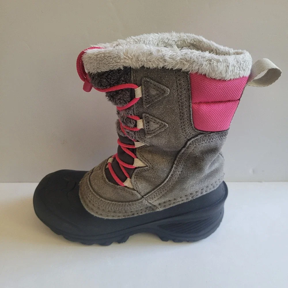 The‎ North Face Heat Seek 200 Waterproof Snow Boots Grey Pink Girls 13